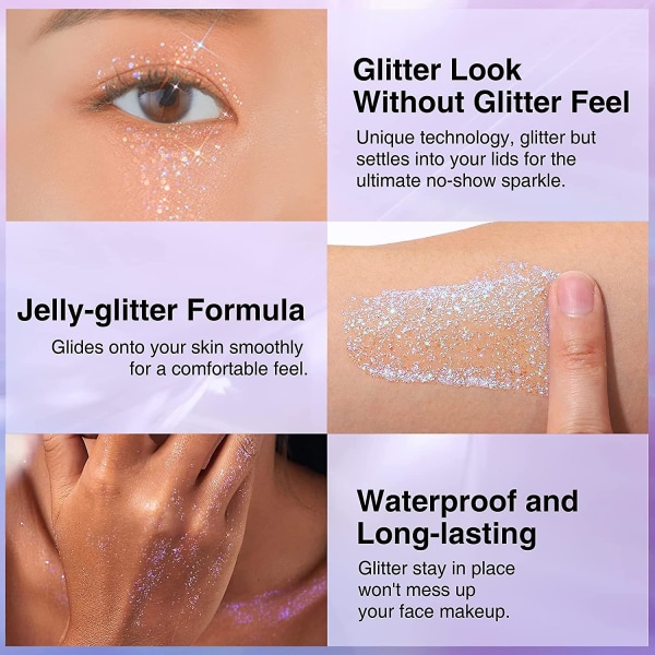 Biologisk nedbrydelig Holografisk Body Glitter Gel, Flydende Chunky Shimmer Body Glitter Gel, Langtidsholdbar Glitter For Face Body