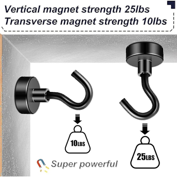 20 stk. sorte magnetiske kroge 25 lbs Neodymium magnetkrog, magnet med kroge stærke magnetiske kroge til ophængning, køleskab, grill, sæt, nøgleholder