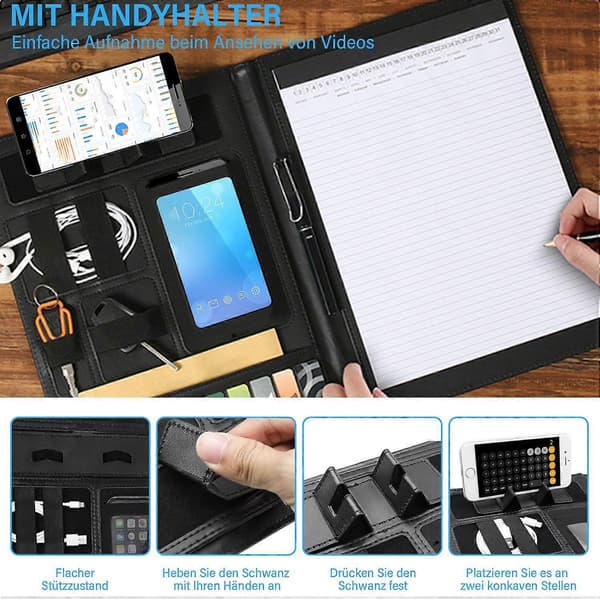 Konferencemappe A4 skriveunderlag clipboard mappe med 5 kortlommer og organizer rum