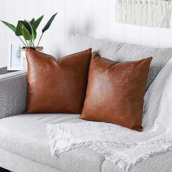 Set med 2 Lyxiga Konstläder Kuddfodral Moderna Bekväma Dekoration Kuddfodral för Soffa Vardagsrum Balkong Trädgård för Familjen, 45x45cm,bro