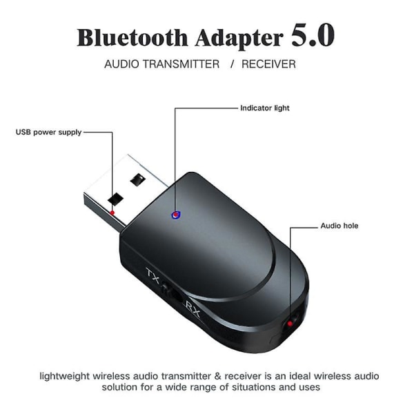 Bluetooth 5.0 lydmottaker sender Kn330 2 i 1 dobbel utgang usb datamaskin tv biladapter