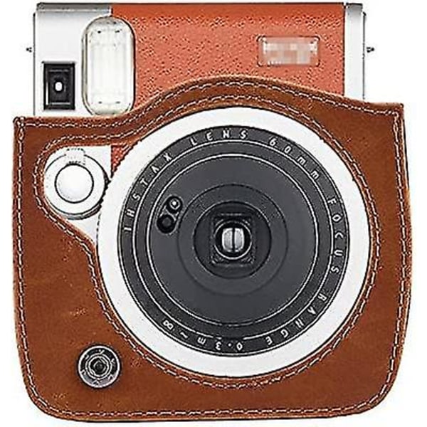 Funda Protectora de cuero Pu Retro Vintage Compatible con cámara de película instantánea Fujifilm Instax Mini 90 marrón