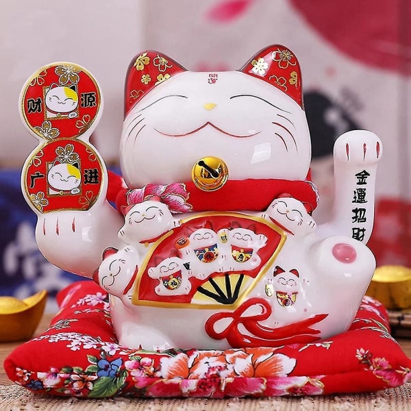 7 tommer keramisk vinkende Maneki Ornament Feng Dekoration Swing Lucky ,b
