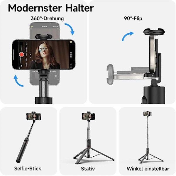 Selfie stick Bluetooth selfie stick tripod hoved Bluetooth fjernbetjening bærbar kompakt