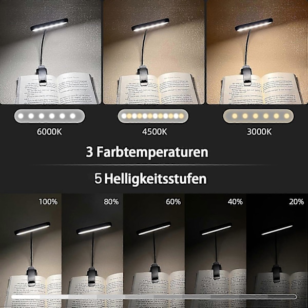 LED klemmelampe, mini klemmelys, bokleselys med 24 LED, kompakt design