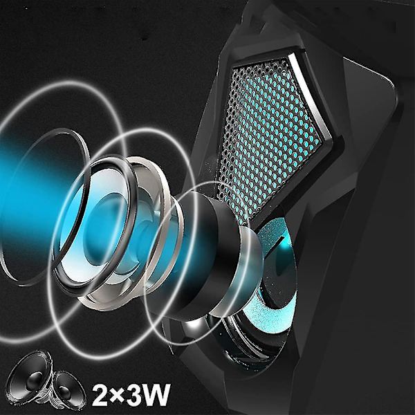 Datorhögtalare, USB-högtalare 10 W 2.0 Stereo-högtalarsystem med färgglada LED-lampor för PC-dator, skrivbord, bärbar dator, smartphone