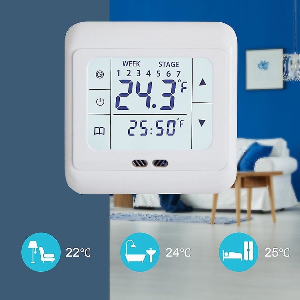 Sähkölämmitystermostaatti kosketusnäytöllä LCD-näytöllä Smart 16a termostaatti, energiaa säästävä kodin lämpötilan säädin