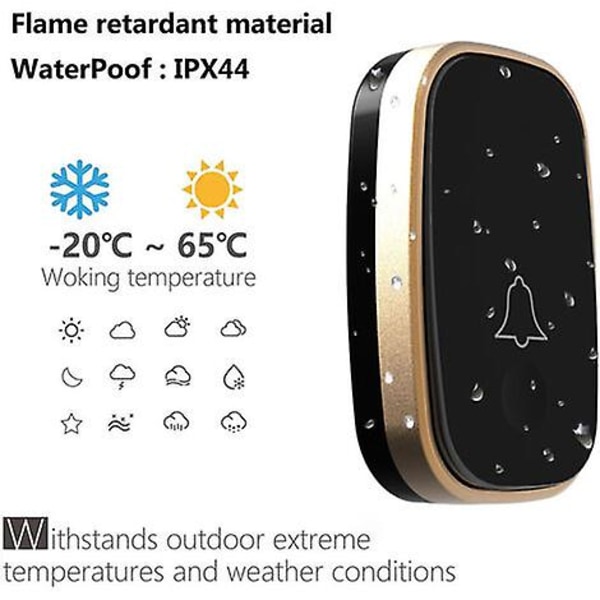 Trådløs Dørklokke, Vandafvisende Udendørs Trådløs Dørklokke, 300 Meter Dørklokke -bdd