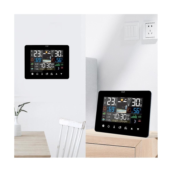 Med pekskärm Väggklocka Temperatur Luftfuktighetsmätare Bord Skrivbordsklockor med utomhussensor