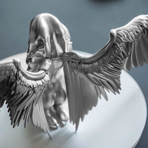 Desktop Resin Ornament Woman Wings Angel Sculpture Table Kneeling Statue Decoration Silver