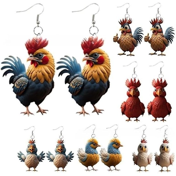 6 Pairs Acrylic Charm, Cute Cartoon Chicken Earrings Pendant Jewellery For Ladies Girls, Funny Party Gifts Acrylic Pendant Gifts