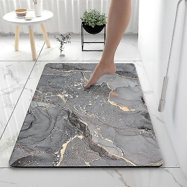 Antislip Bademåtte 40 X 60 Cm, Diatomit Badeværelsesmåtte, Superabsorberende Hurtigtørrende, Bademåtte Til Badeværelsesdøre, Stue, Vaskbar Bademåtte (grå Pur