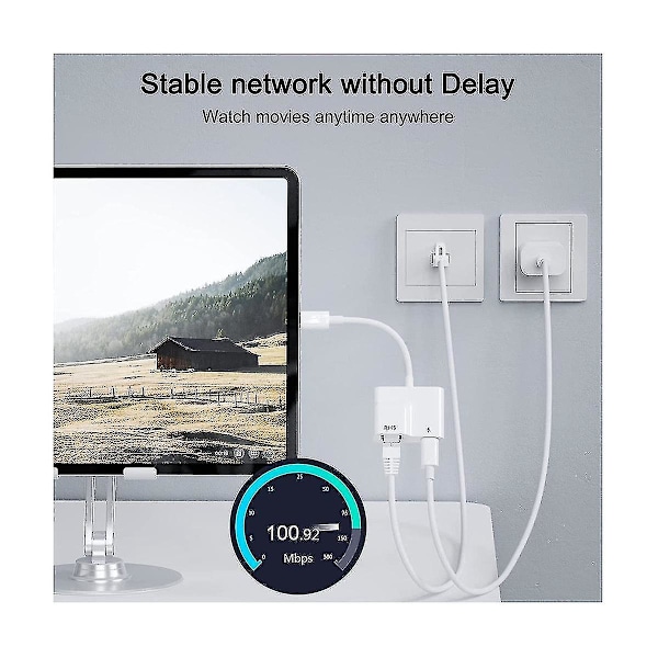 USB-C till Ethernet-adapter, USB Typ-C till RJ45 Gigabit Ethernet LAN-adapter med PD 60W laddare, för