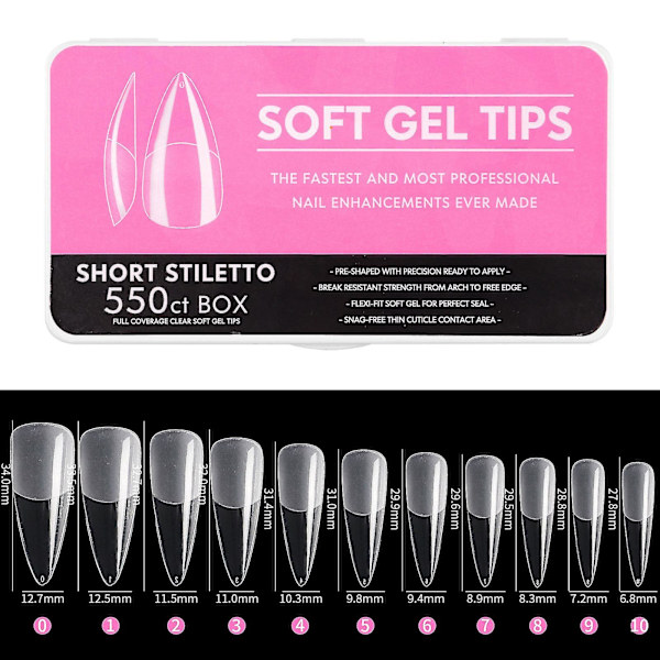 Myke Gel Full Cover Negletips, klare Gel Negletips for Press On Negleforlengelse