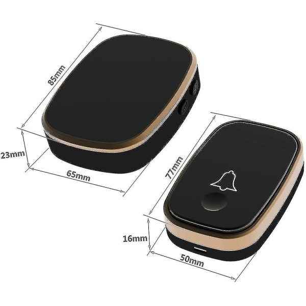 Trådløs dørklokke Trådløs utendørs dørklokke Vanntett dørklokke (1 sett - svart)