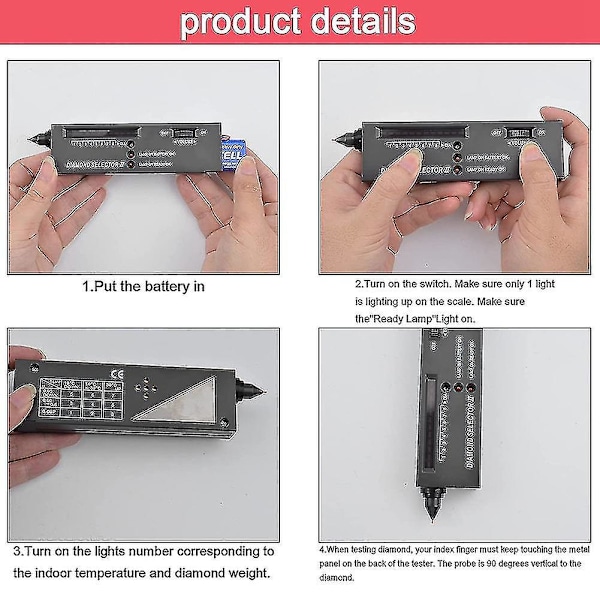 Diamanttester Pen, professionel diamantdetektor med 60x Mini LED-forstørrelse, diamanttestpen til