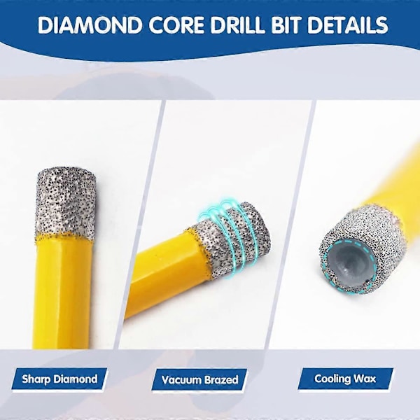 HIGHDRIL 5-pack 6 mm Diamantborrset för Betong, Granit, Marmor, Glas, Porslin, Kakel, Tegel, Triangulär Skaft