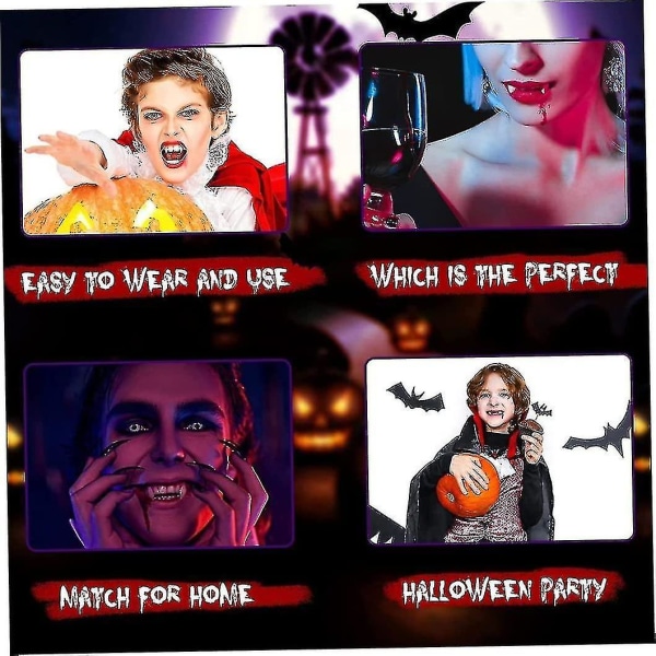 4 kpl sisäänvedettävät vampyyrihampaat, teleskooppiset hampaiden hampaat henkselit väärennetyt hammasproteesit, halloween-juhlahampaita (3 kpl normaaleja), Halloween-koristeita, halloo