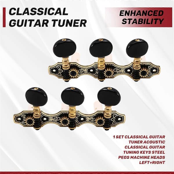1 Set Klassisk Gitarrstämmare Akustisk Klassisk Gitarr Stämskruvar Stålpinnar Mekanik Vänster+Höger