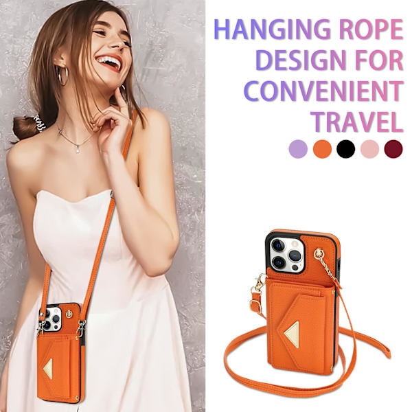 Plånboksfodral kompatibel med iPhone 15 Pro Max, PU-läderfodral med crossbody-snöre och korthållare stativ för kvinnor