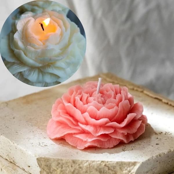 Stor Peon Silikonform, Peon Blomst Lysform, Silikonformer for Lyslaging (9.2 * 4.3CM)