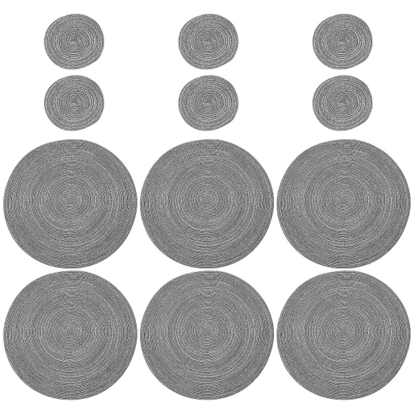 12 st runda bordstabletter och set(15 tum x 15 tum & 4,33 tum x 4,33 tum) Grå