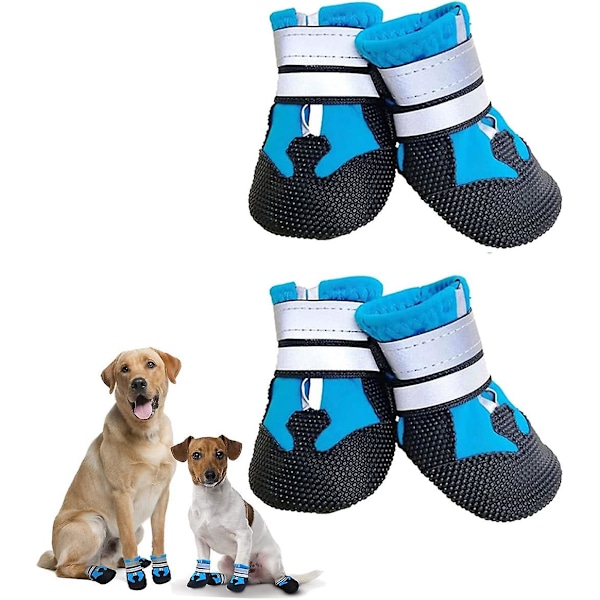 Hundskor, Set med 4 Halksäkra Hundskor, Vattentäta Hundskyddande Stövlar för Små, Mellanstora och Stora Hundar (S, Blå)