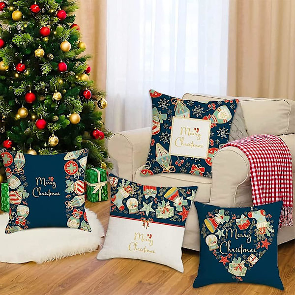SZTXJ 4 stk Juletema Putetrekk, Snøfnugg Putetrekk, Juleputetrekk, Juleputetrekk, Juleputetrekk for Sofa (C)