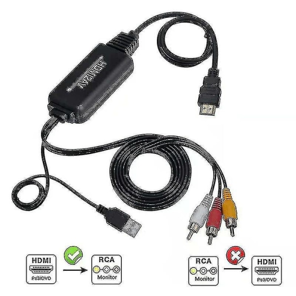 HDMI til RCA Konverter Adapter 1080p HDMI til AV 3RCA CVBS Kompositt Video Lyd