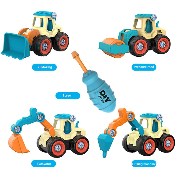 4 i 1 adskille legetøj til børn gør-det-selv byggekøretøjer Pædagogisk legetøj byggelegetøj ingeniørsæt