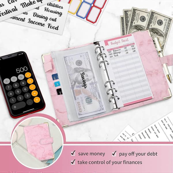 Budget Binder A6 Budget Planner Penge Organizer pink Finans Tracker Opsparings Notesbog