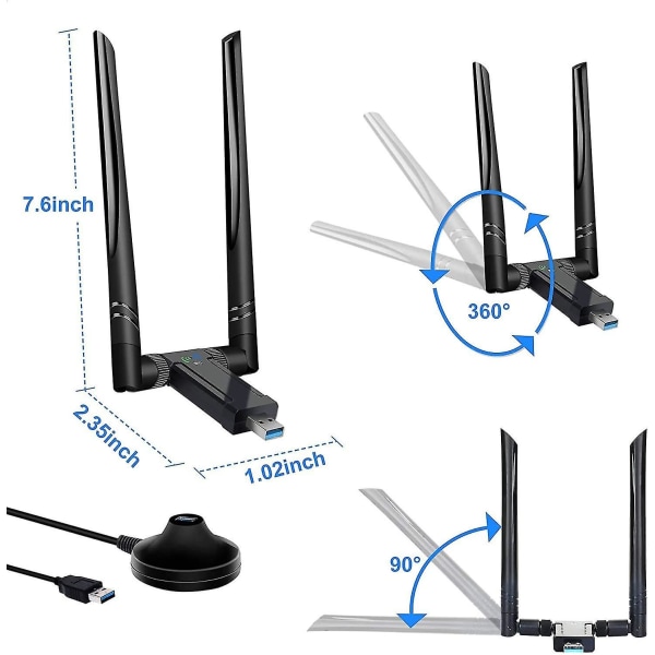 USB Wifi Stick, Adapter För PC 1200 Mbit/s Dual Antenn 2.4/5.8 Ghz High Speed