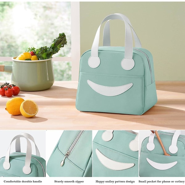Isolerad Varm Smiley Lunchpåse Easy Clean Lunchbox Väska Lämplig för Kvinnor Män Barn, Rosa