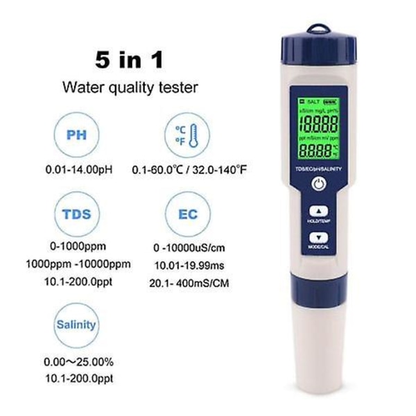 PH-mätare, Ez-9909 5 i 1 Hög Precision Bärbar Digital Vattenkvalitetsmätare, Fo