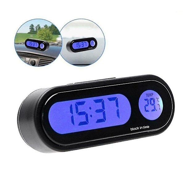 2 i 1 Digital Biltermometer Klok Temperatur LCD-Skjerm Bilklokken Nattlys