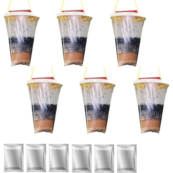 6-pack Inomhus Utomhus Flugfälla Diameter 28cm, Inomhus Utomhus Flugfälla med Refill, Transparent Myggfälla, för Att Fånga Flugor och Fruktflugor