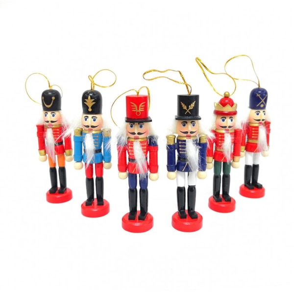6stk 12cm juledekorasjon Barn Nøtteknekker Soldat Doll Treanheng Nyttår Home Decor Ornament For Christmas Tree Decor