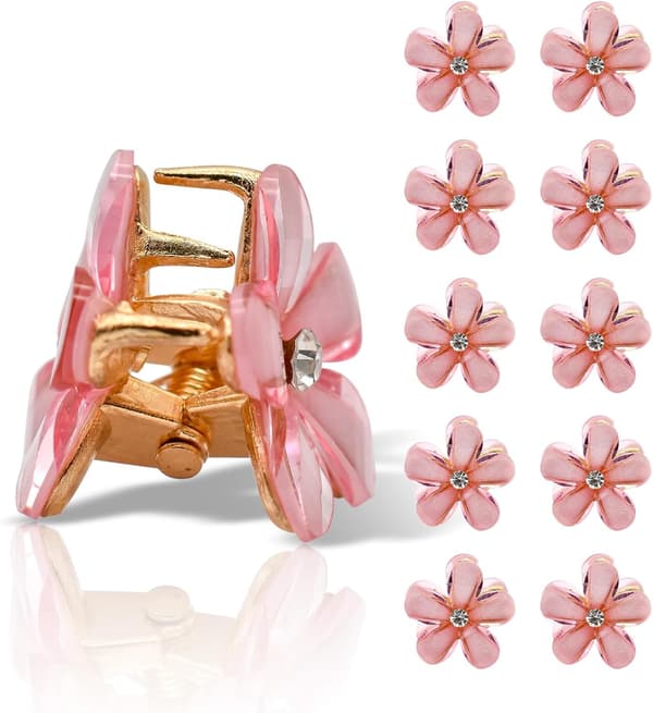 Minihårklämmor, blomhårklämmor, blomklämmor, halkfria hårklämmor (10-pack, rosa)