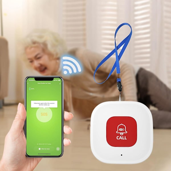 WiFi-plejehjælper-kaldeknap til ældre derhjemme med app-notifikation, overvågning af ældre, plejehjælper-bipper, livredningsalarmer til seniorer, ingen månedlig