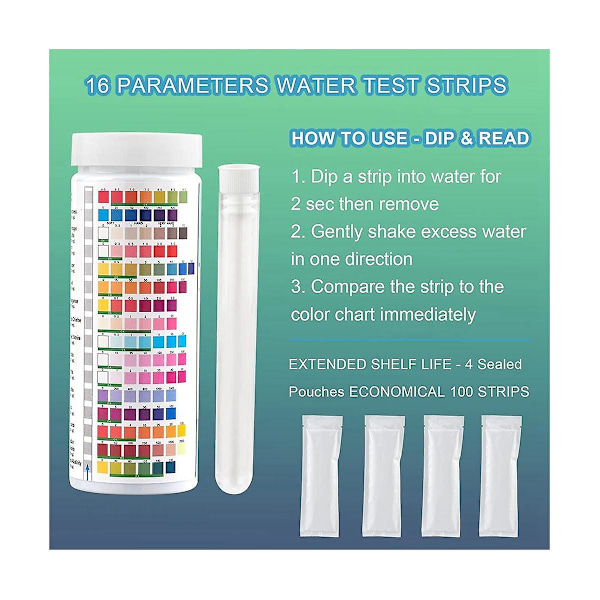 17-i-1 Komplett Vandtestkit, 100 Strimler + 2 Vandtestkit til Drikkbart Vand - Nem Testning