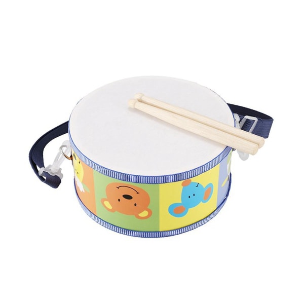 Trätrumma musikinstrument för barn med färgglada djur, remmar och trumpinnar. Tidig Edu