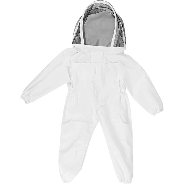 Mehiläistarhaajan vaatteet lapsille, yhden osan mehiläisvaatteet huivilla, huppuinen mehiläistarhaajan asu, mehiläisvaatteet (valkoinen) Korkeus: 128CM
