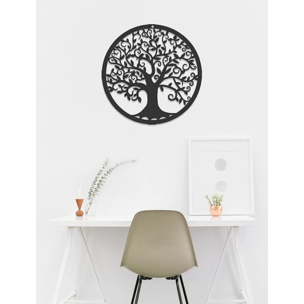 Metal Tree of Life Väggdekor Siluettkonst för inomhuspresent utomhusgåva Trädgårdshemdekoration (svart, 28x28cm)-4