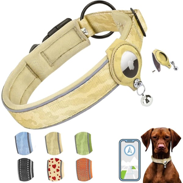 Til Airtag-hundehalsbånd, justerbart hundehalsbånd med luftmærkeholder reflekterende blød nylon og neopren til små mellemstore hunde