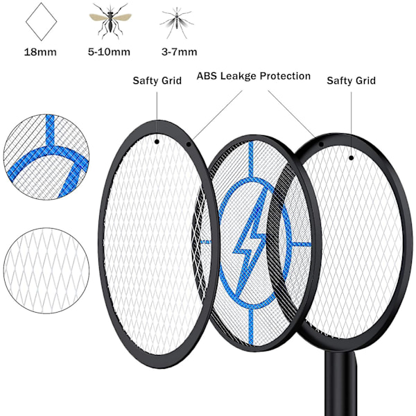 Bug Zapper, Myggdödare, USB Laddningsbar Elektrisk Flugsmällare Racket Zap För Hem, Utomhus, Med 3-lagers Säkerhetsnät