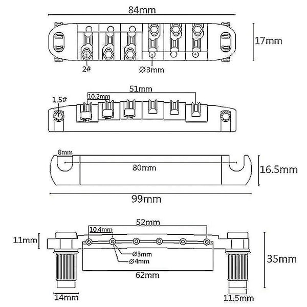 For Lp Sg Elektrisk Guitar Metal Guitar Bro Locking Tune-o-matic Bro Og Haleplade Sæt, Sort