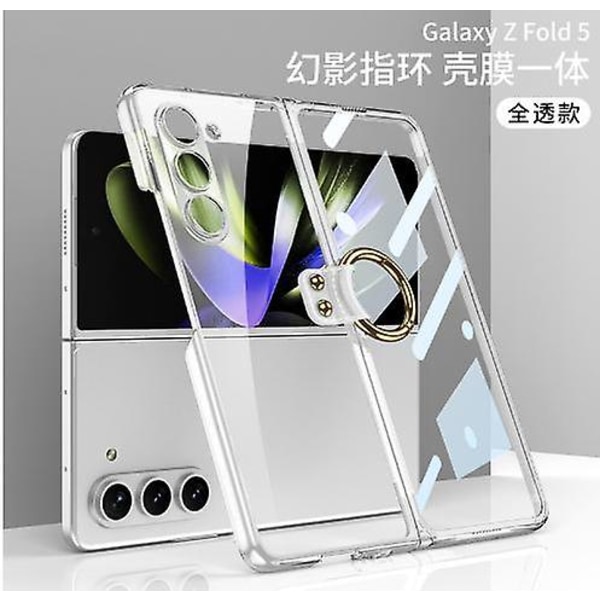 Plätering Klart phone case kompatibelt Samsung Galaxy Z Fold 5 med skärmskydd och ringhållare, genomskinligt Z Fold 5 case
