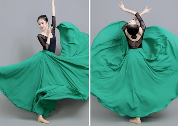 720 Silkeaktig Tynn Chiffon Elastisk Midje Lang Magdans Skjørt Green 90CM