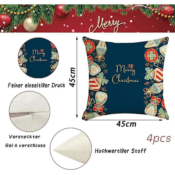 SZTXJ 4 stk Juletema Putetrekk, Snøfnugg Putetrekk, Juleputetrekk, Juleputetrekk, Juleputetrekk for Sofa (C)