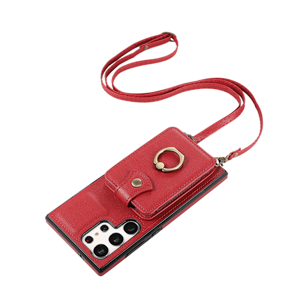 note20ultra Crossbody-harmonika-kortholder til Samsang note20ultra mobiltelefon læderetui red